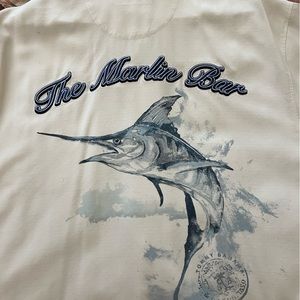 Mens Hawaiian Tommy Bahama Silk Shirt Size Medium Embroidered “The Marlin Bar”